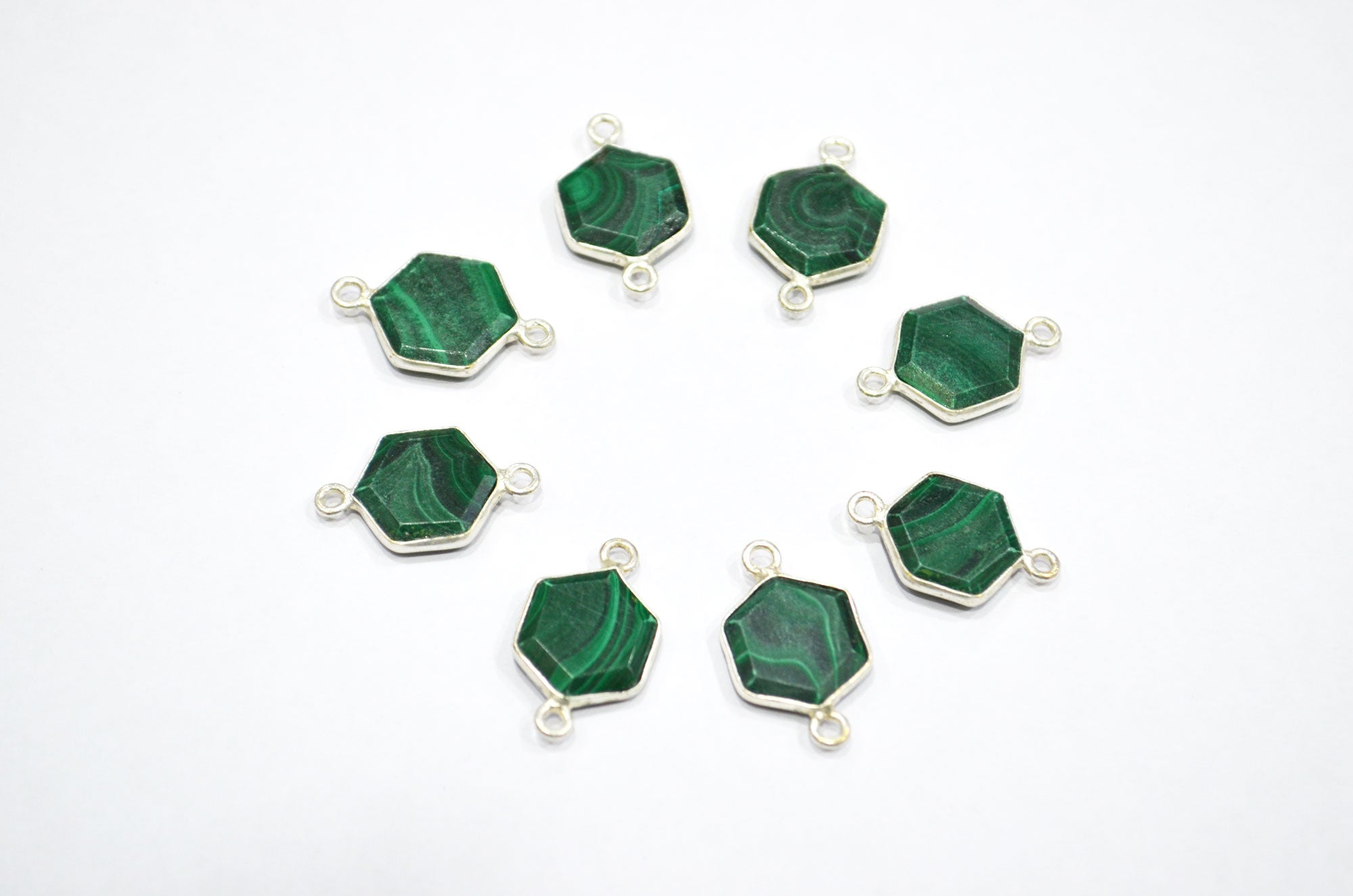 Malachite Faceted Hexagon Shape Connector , Sold By Piece , 13 - 15 mm , RB-7502