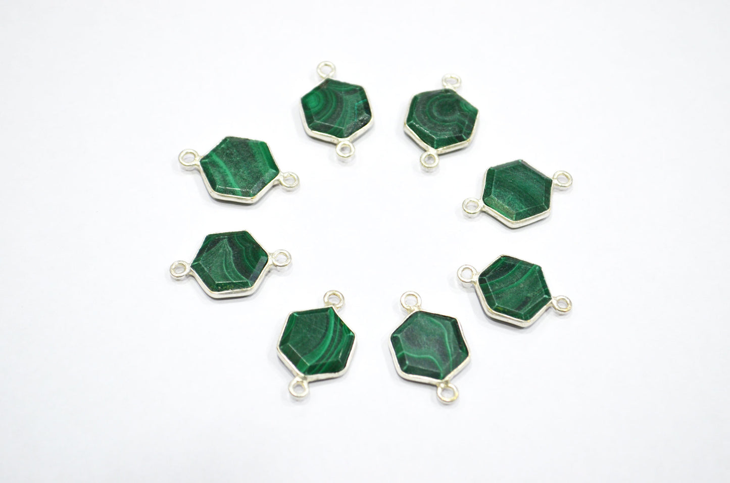 Malachite Faceted Hexagon Shape Connector , Sold By Piece , 13 - 15 mm , RB-7502