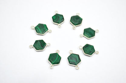 Malachite Faceted Hexagon Shape Connector , Sold By Piece , 13 - 15 mm , RB-7502