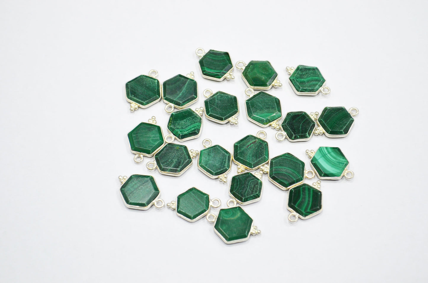 Malachite Faceted Hexagon Shape Connector , Sold By Piece , 13 - 15 mm , RB-7503