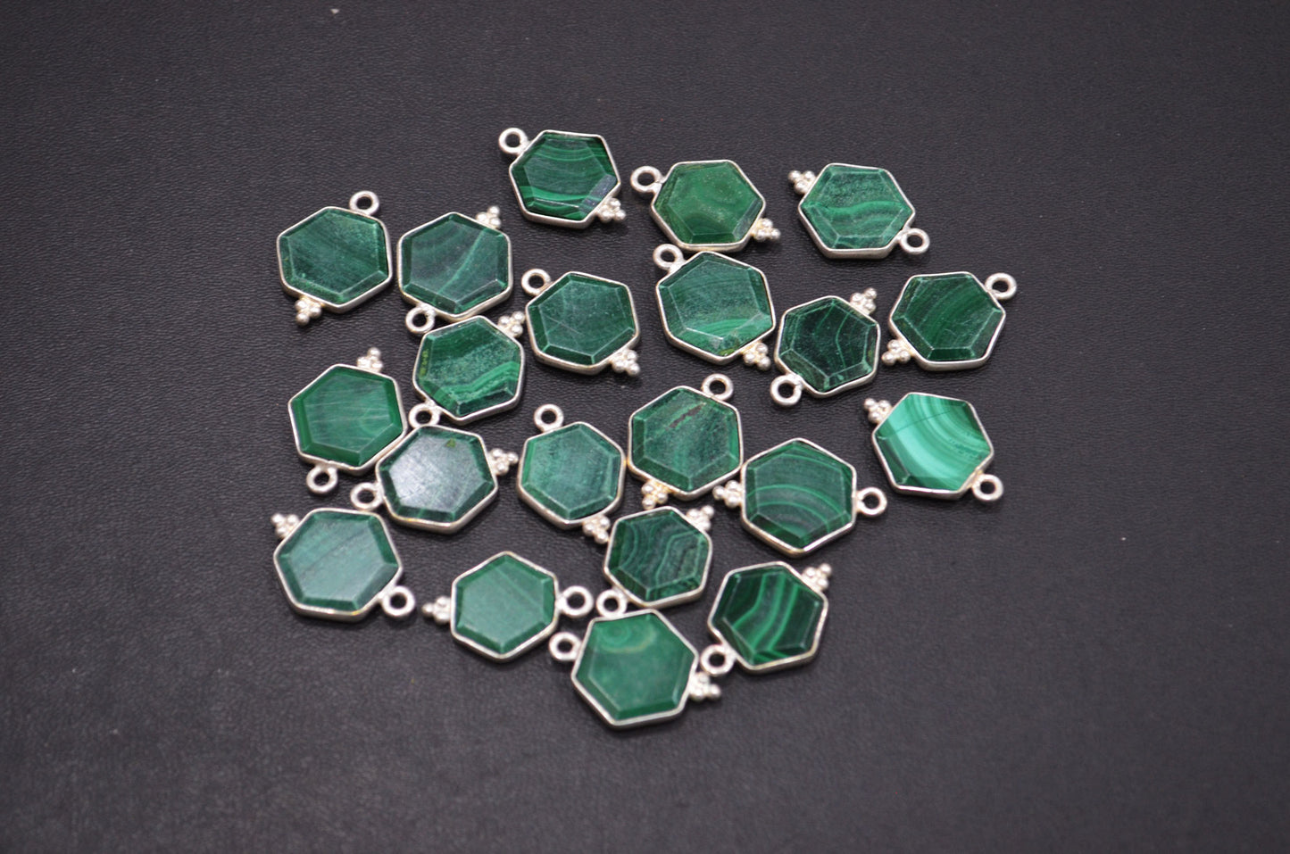 Malachite Faceted Hexagon Shape Connector , Sold By Piece , 13 - 15 mm , RB-7503