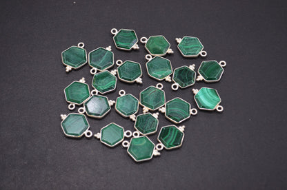 Malachite Faceted Hexagon Shape Connector , Sold By Piece , 13 - 15 mm , RB-7503