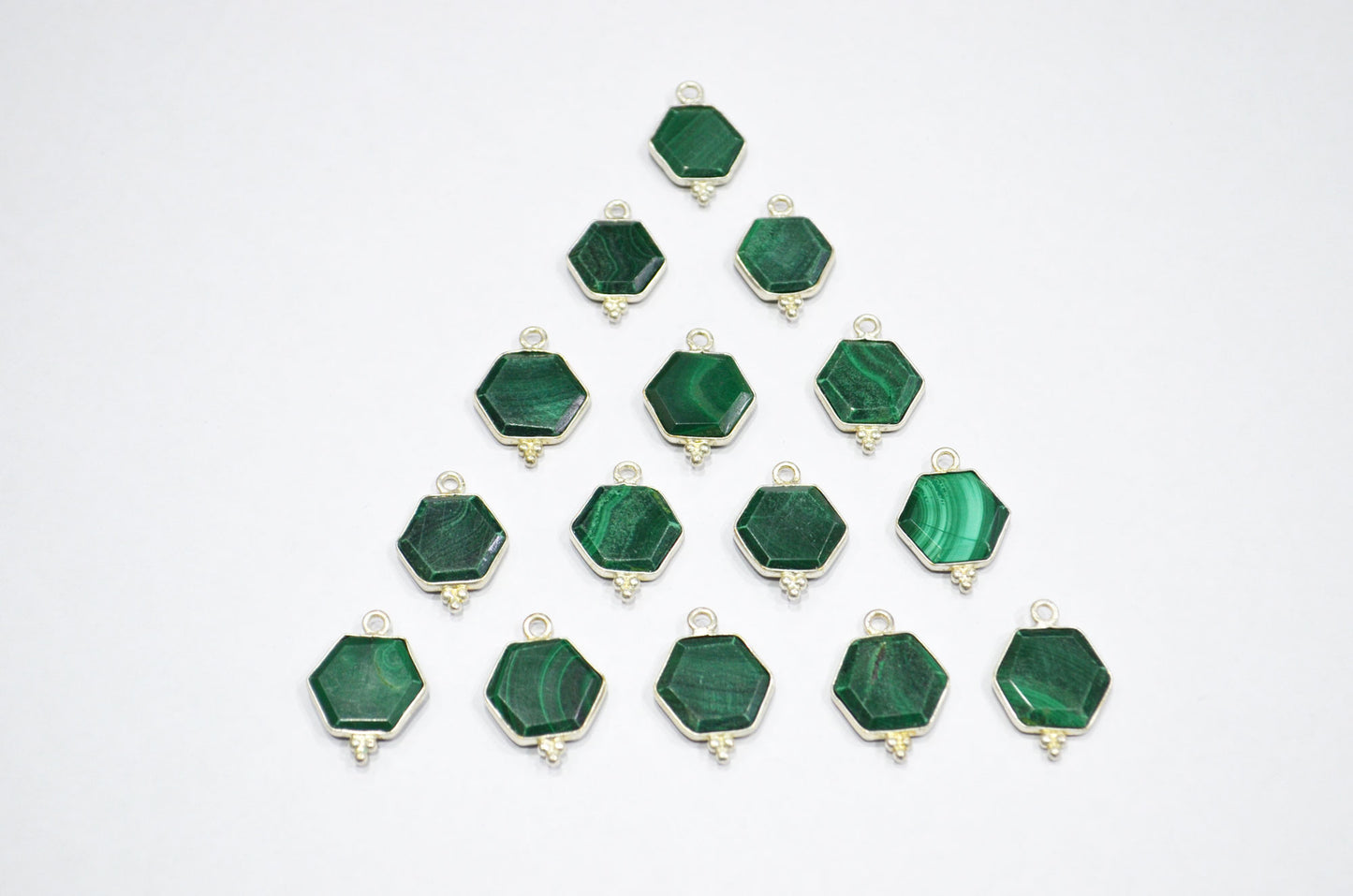Malachite Faceted Hexagon Shape Connector , Sold By Piece , 13 - 15 mm , RB-7503