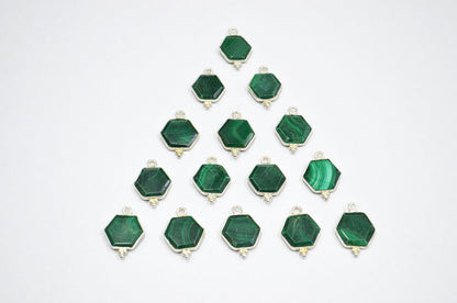 Malachite Faceted Hexagon Shape Connector , Sold By Piece , 13 - 15 mm , RB-7503