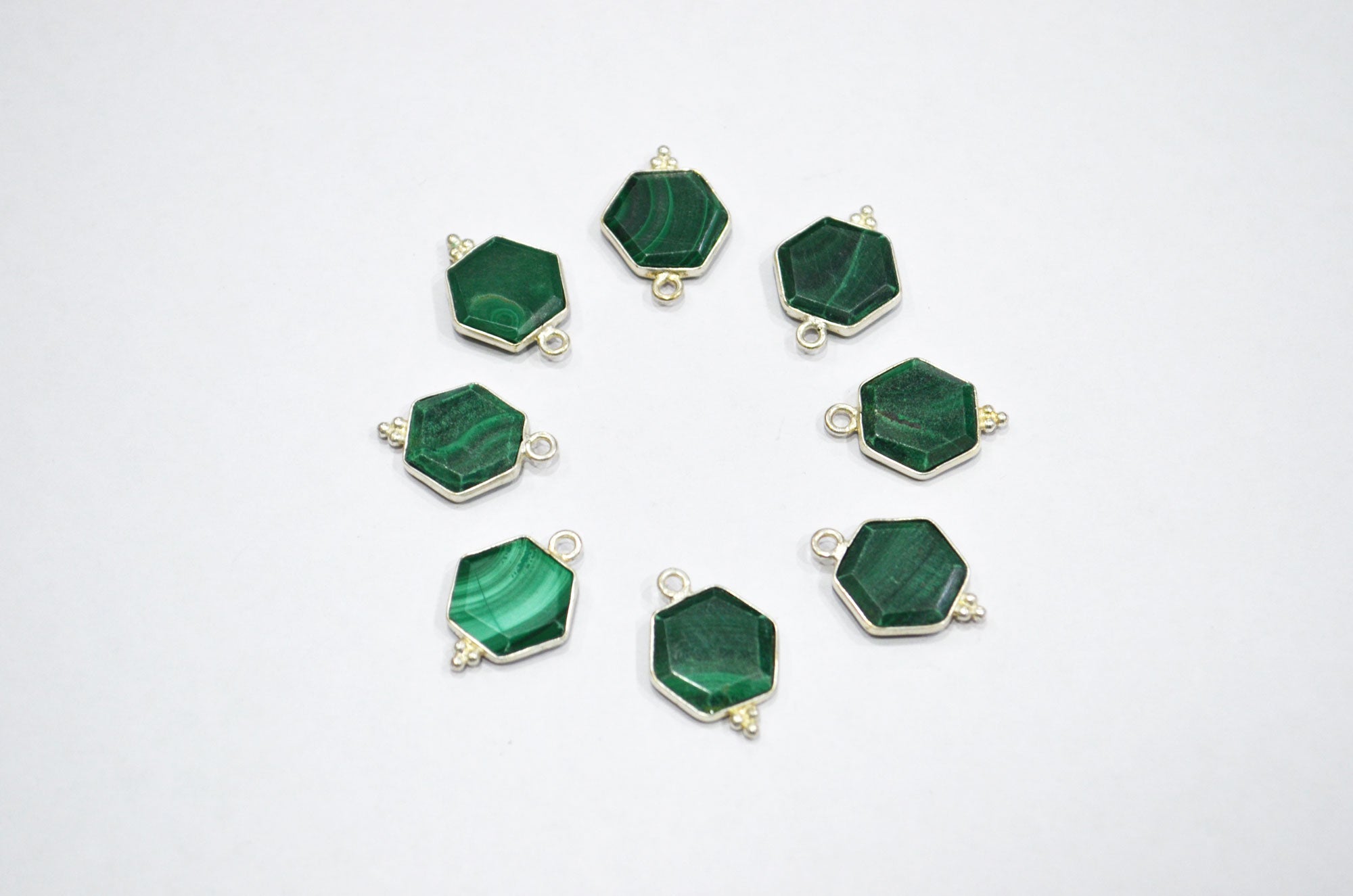 Malachite Faceted Hexagon Shape Connector , Sold By Piece , 13 - 15 mm , RB-7503