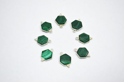 Malachite Faceted Hexagon Shape Connector , Sold By Piece , 13 - 15 mm , RB-7503