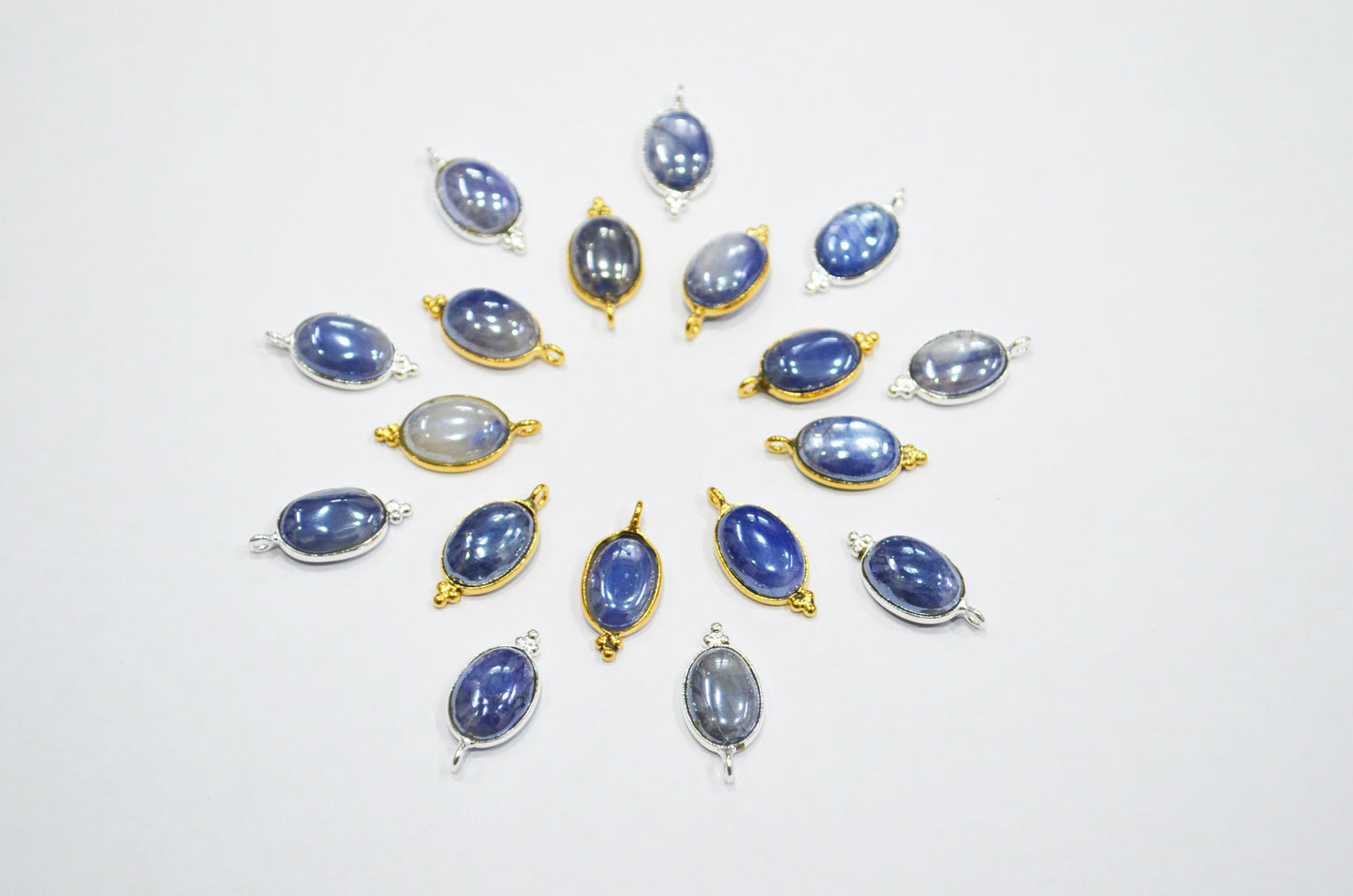 Mystic Blue Moonstone Smooth Oval Shape Single Bail Connector , Sold By Piece , 10x13 mm , RB-7506
