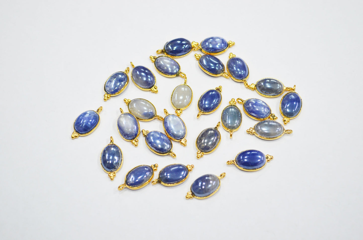 Mystic Blue Moonstone Smooth Oval Shape Single Bail Connector , Sold By Piece , 10x13 mm , RB-7506
