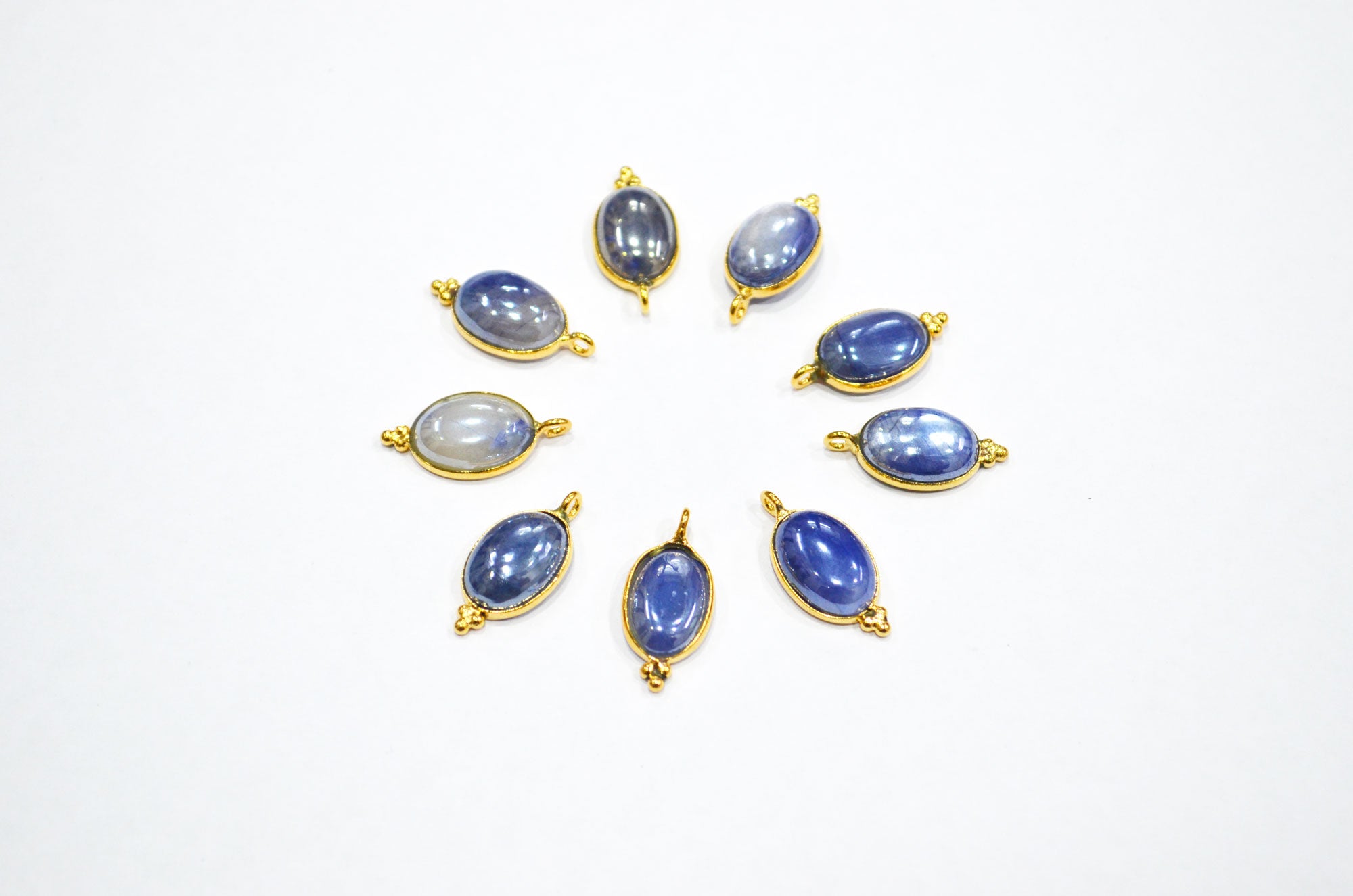 Mystic Blue Moonstone Smooth Oval Shape Single Bail Connector , Sold By Piece , 10x13 mm , RB-7506