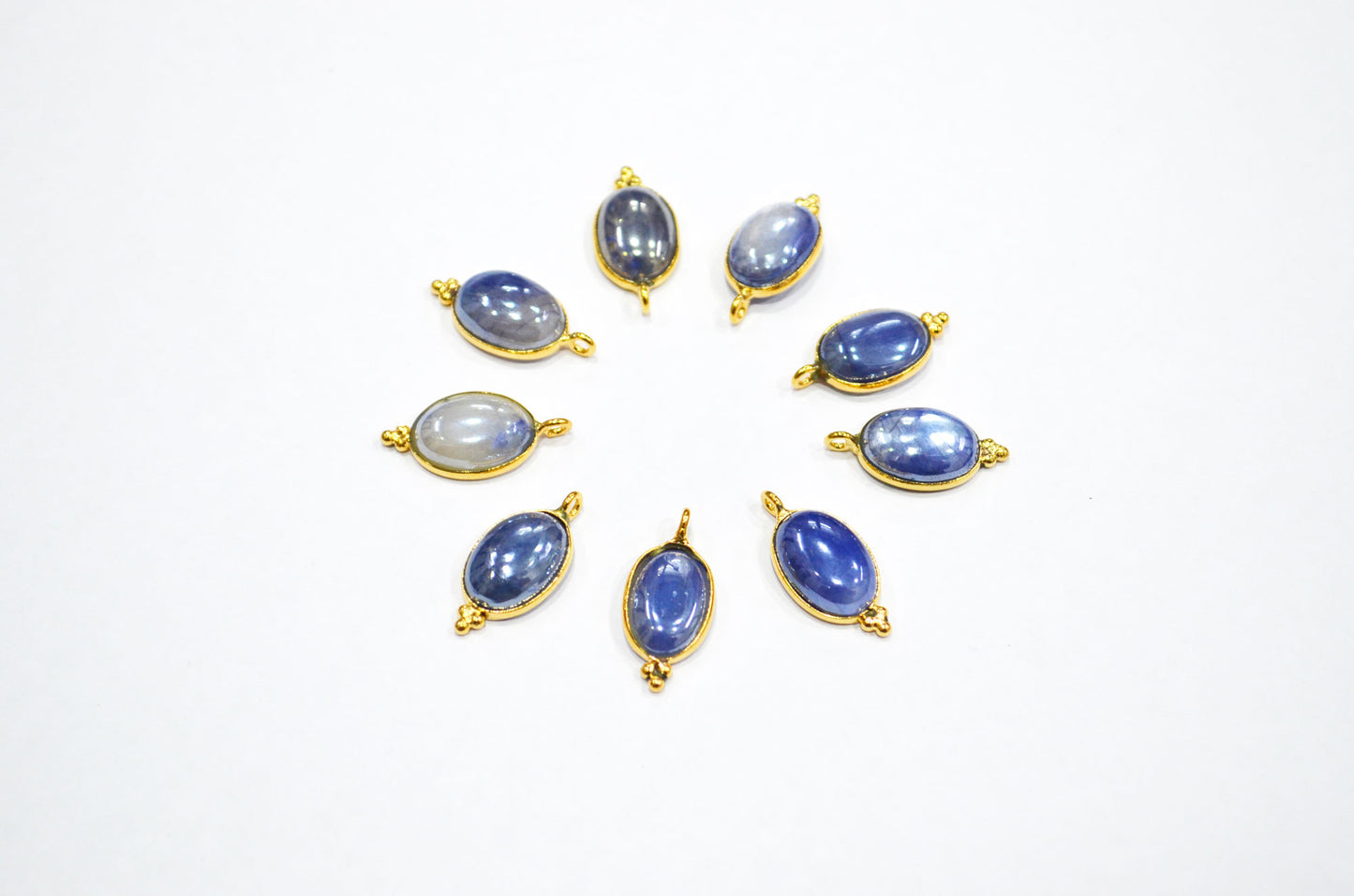 Mystic Blue Moonstone Smooth Oval Shape Single Bail Connector , Sold By Piece , 10x13 mm , RB-7506