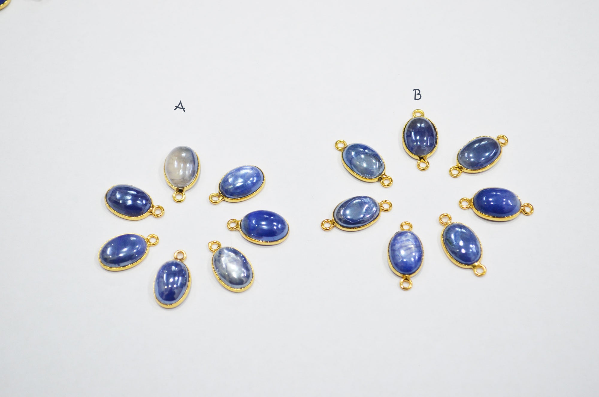 Mystic Blue Moonstone Smooth Oval Shape Single And Double Bail Connector , Sold By Piece , 10x13 mm , RB-7507