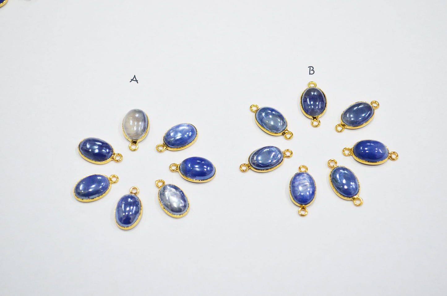 Mystic Blue Moonstone Smooth Oval Shape Single And Double Bail Connector , Sold By Piece , 10x13 mm , RB-7507