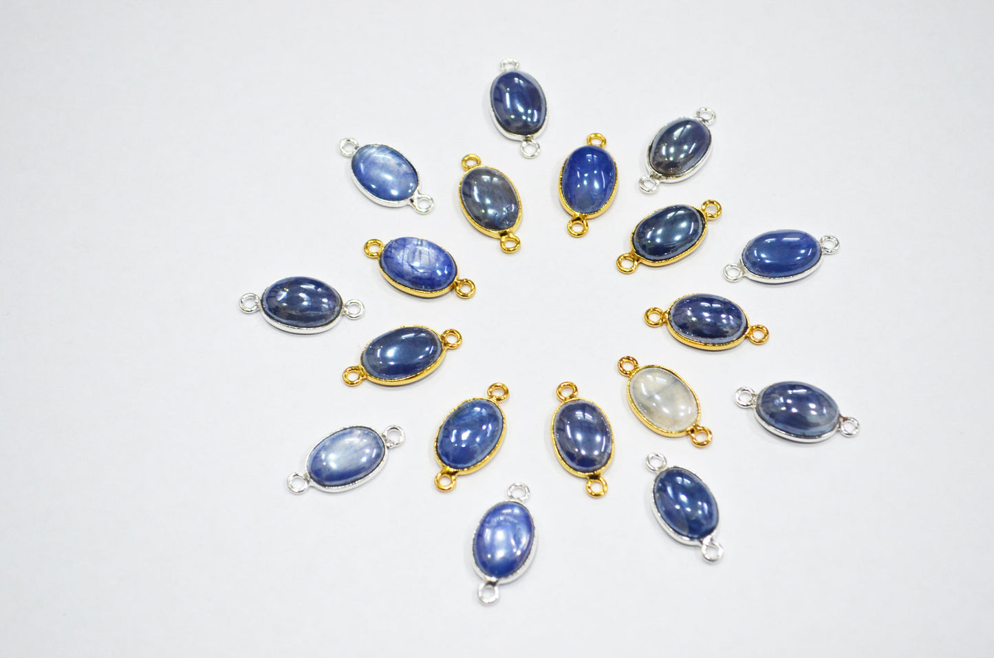 Mystic Blue Moonstone Smooth Oval Shape Single And Double Bail Connector , Sold By Piece , 10x13 mm , RB-7507