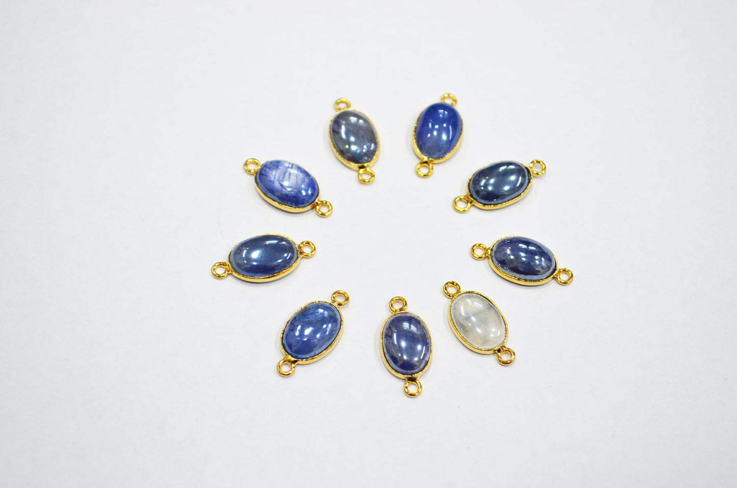 Mystic Blue Moonstone Smooth Oval Shape Single And Double Bail Connector , Sold By Piece , 10x13 mm , RB-7507