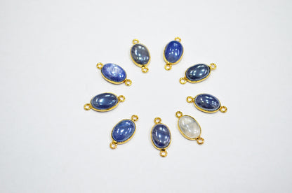 Mystic Blue Moonstone Smooth Oval Shape Single And Double Bail Connector , Sold By Piece , 10x13 mm , RB-7507