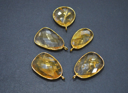 Citrine Faceted Slice Shape Connector , Sold By Piece , 17 - 27 mm , RB-7510