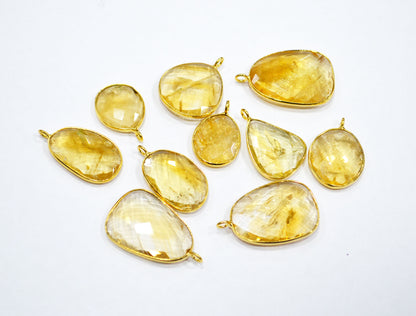 Citrine Faceted Slice Shape Connector , Sold By Piece , 17 - 27 mm , RB-7510