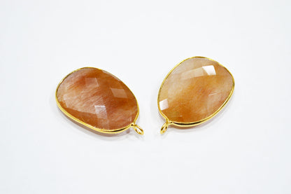 Pack Of 2 Piece Camel Rutile Faceted Slice Shape Single Bail Connector , Sold By Pack , 31 mm , RB-7511