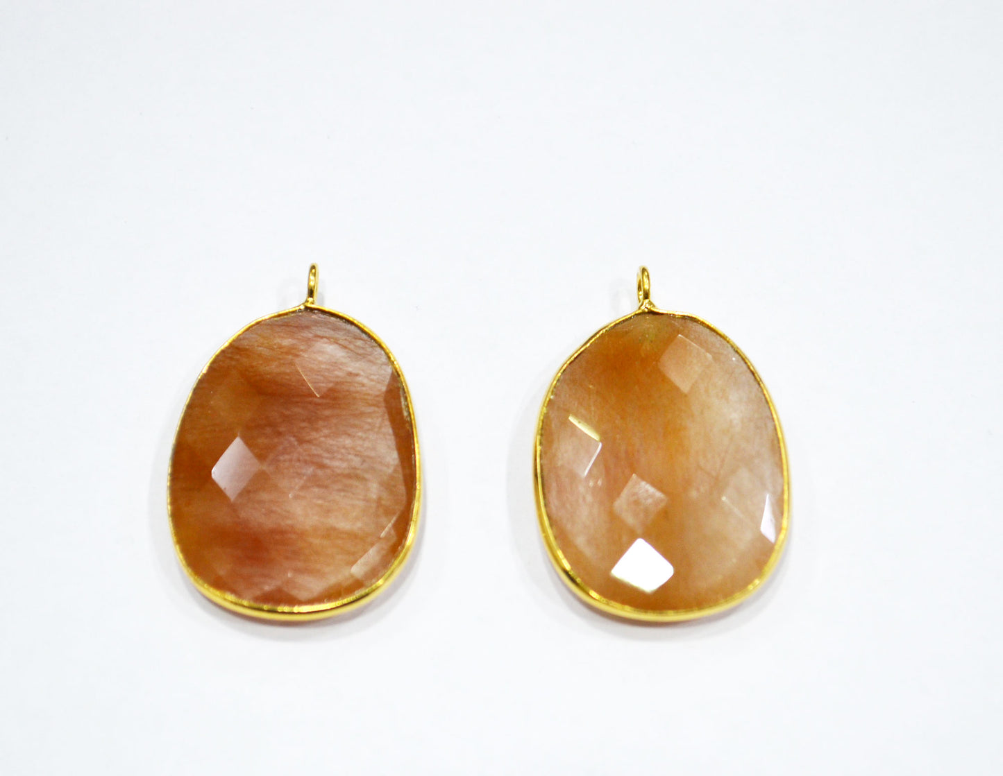 Pack Of 2 Piece Camel Rutile Faceted Slice Shape Single Bail Connector , Sold By Pack , 31 mm , RB-7511