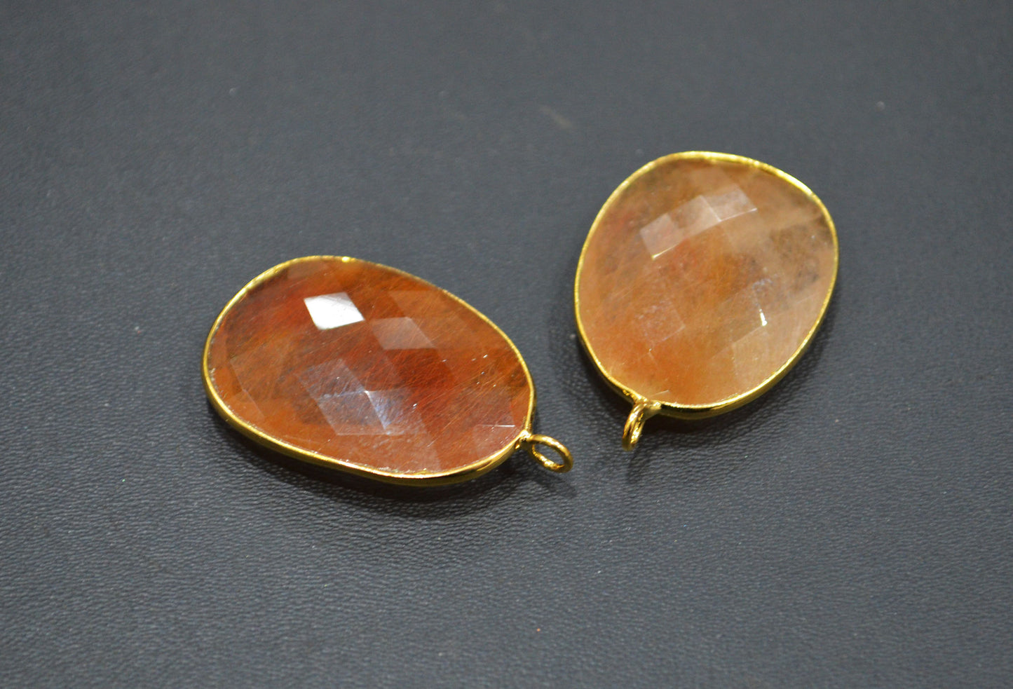 Pack Of 2 Piece Camel Rutile Faceted Slice Shape Single Bail Connector , Sold By Pack , 31 mm , RB-7511
