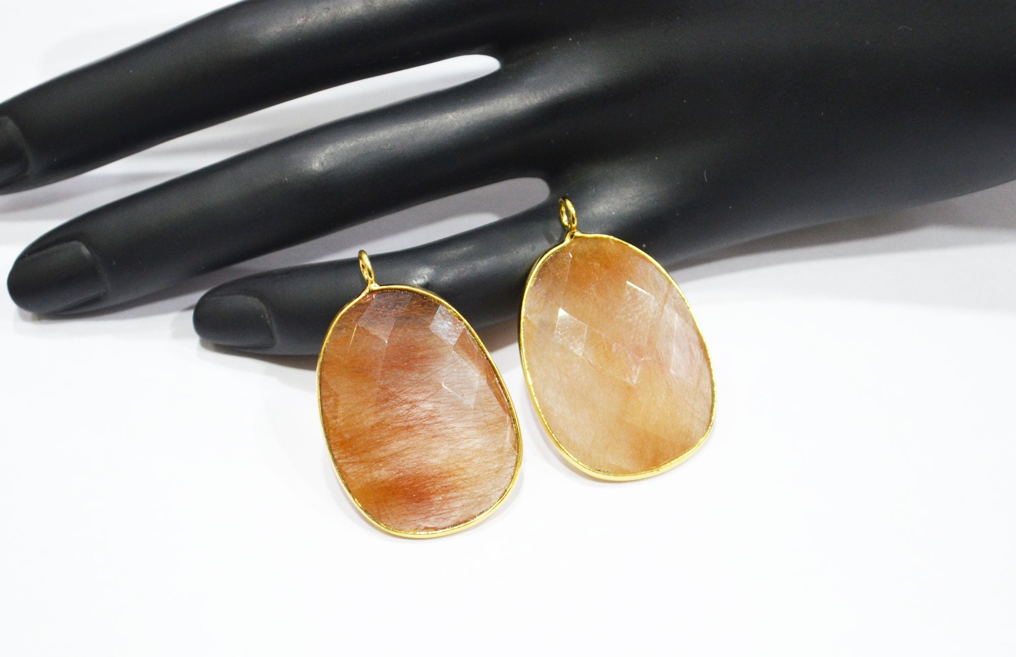 Pack Of 2 Piece Camel Rutile Faceted Slice Shape Single Bail Connector , Sold By Pack , 31 mm , RB-7511