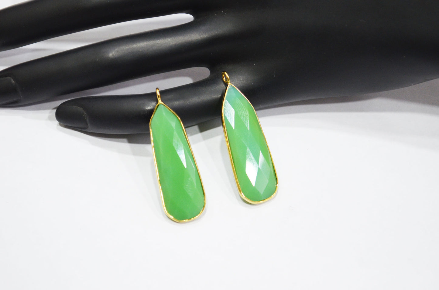 Chrysoprase Chalcedony Faceted Fancy Shape Single Bail Connector , Sold By Piece , 13x35 mm , RB-7514