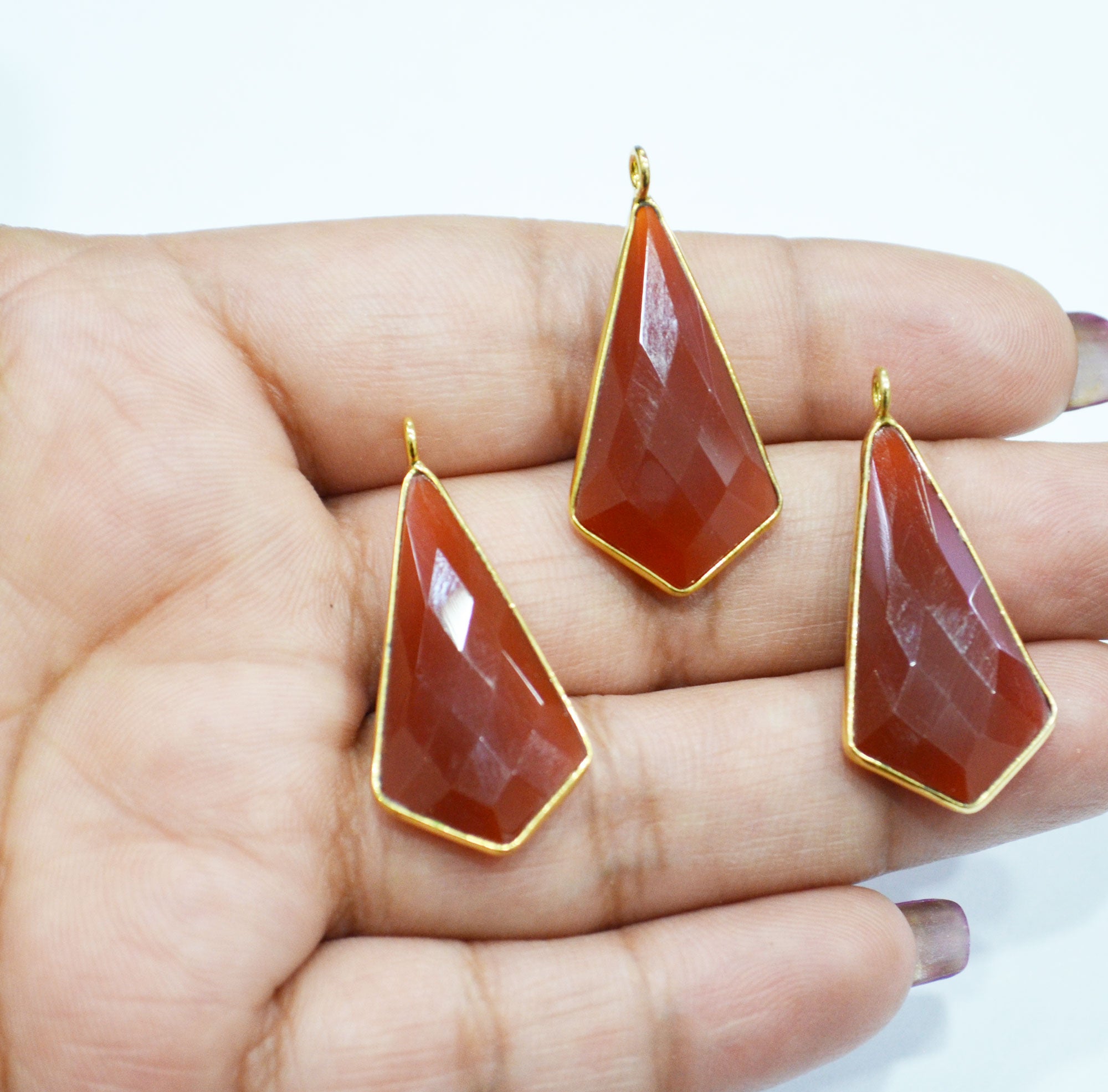 Carnelian Faceted Tie Shape Single Bail Connector , Sold By Piece , 16x30 mm , RB-7516