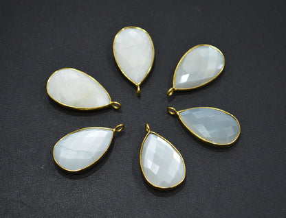 Ceylon Moonstone Faceted Pear Shape Connector , Sold By Piece , 16x25 mm , RB-7517
