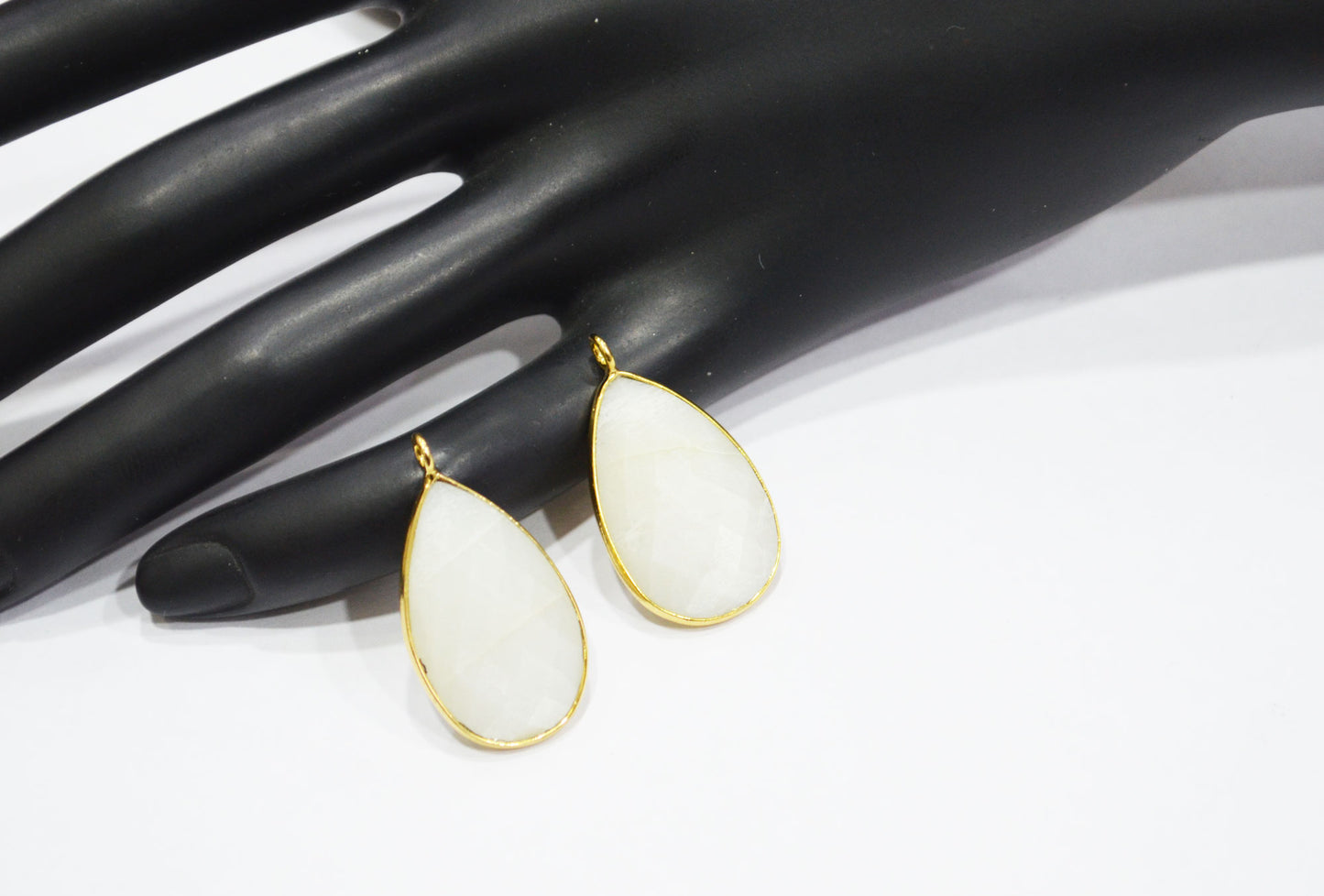 Ceylon Moonstone Faceted Pear Shape Connector , Sold By Piece , 16x25 mm , RB-7517