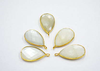 Ceylon Moonstone Faceted Pear Shape Connector , Sold By Piece , 16x25 mm , RB-7517