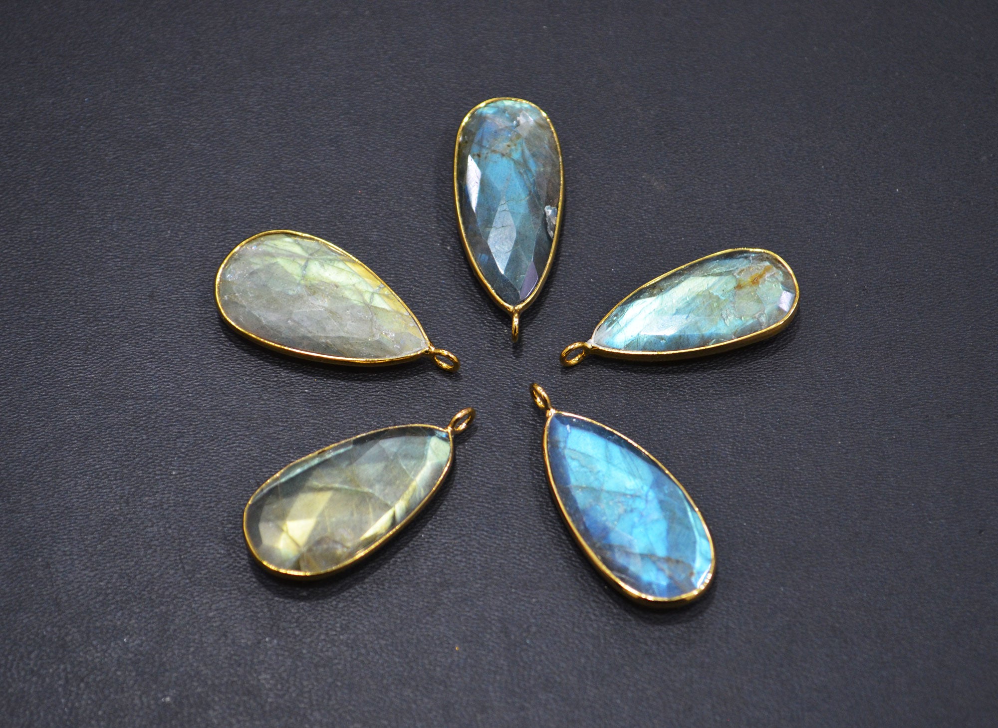 Pack Of 5 Piece Labradorite Faceted Pear Shape Connector , Sold By Piece , 15x28 mm , RB-7518