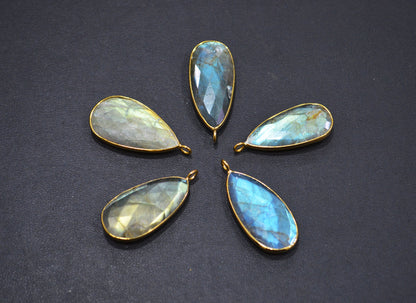 Pack Of 5 Piece Labradorite Faceted Pear Shape Connector , Sold By Piece , 15x28 mm , RB-7518