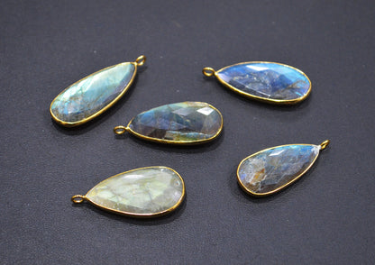 Pack Of 5 Piece Labradorite Faceted Pear Shape Connector , Sold By Piece , 15x28 mm , RB-7518