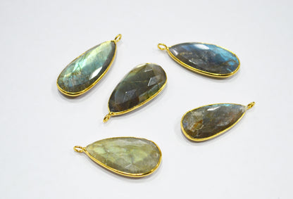 Pack Of 5 Piece Labradorite Faceted Pear Shape Connector , Sold By Piece , 15x28 mm , RB-7518