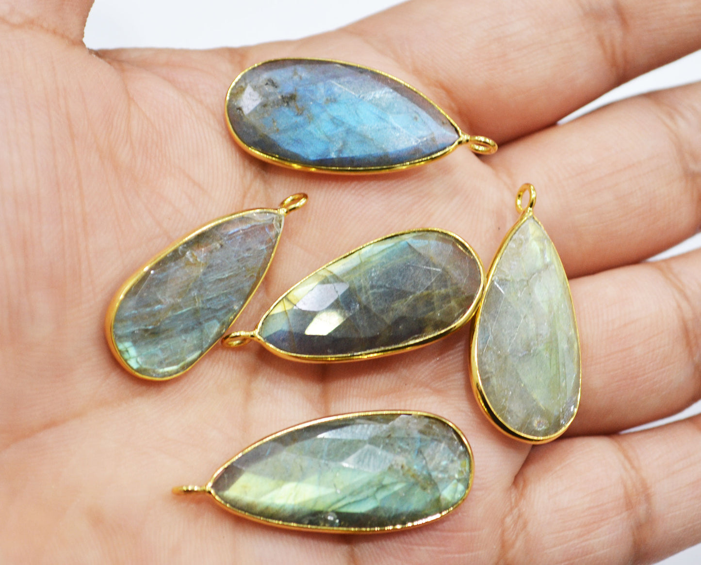 Pack Of 5 Piece Labradorite Faceted Pear Shape Connector , Sold By Piece , 15x28 mm , RB-7518