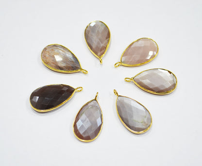 Pack Of 7 Pieces Natural Chocolate Moonstone Faceted Pear Shape Connector , 16x25 mm , RB-7519