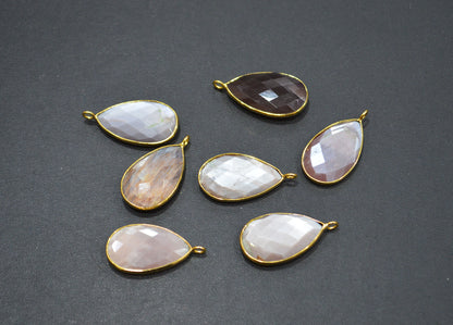Pack Of 7 Pieces Natural Chocolate Moonstone Faceted Pear Shape Connector , 16x25 mm , RB-7519