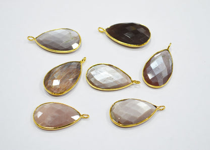 Pack Of 7 Pieces Natural Chocolate Moonstone Faceted Pear Shape Connector , 16x25 mm , RB-7519