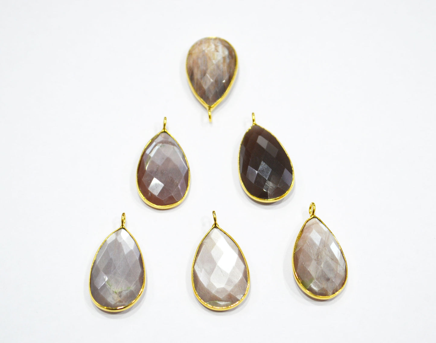 Pack Of 7 Pieces Natural Chocolate Moonstone Faceted Pear Shape Connector , 16x25 mm , RB-7519