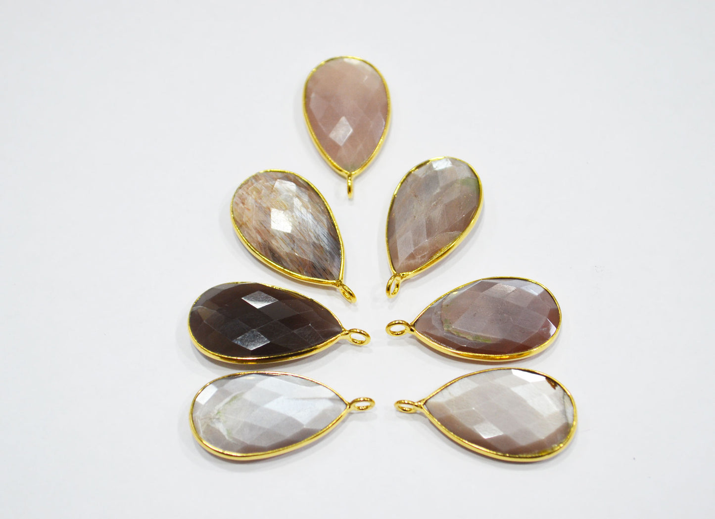Pack Of 7 Pieces Natural Chocolate Moonstone Faceted Pear Shape Connector , 16x25 mm , RB-7519