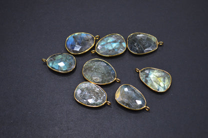 Pack Of 8 Piece Labradorite Faceted Slice Shape Connector , Sold By Piece , 23 - 27 mm , RB-7520