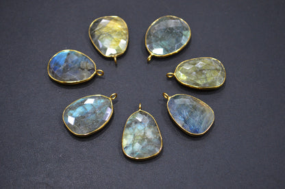 Pack Of 8 Piece Labradorite Faceted Slice Shape Connector , Sold By Piece , 23 - 27 mm , RB-7520