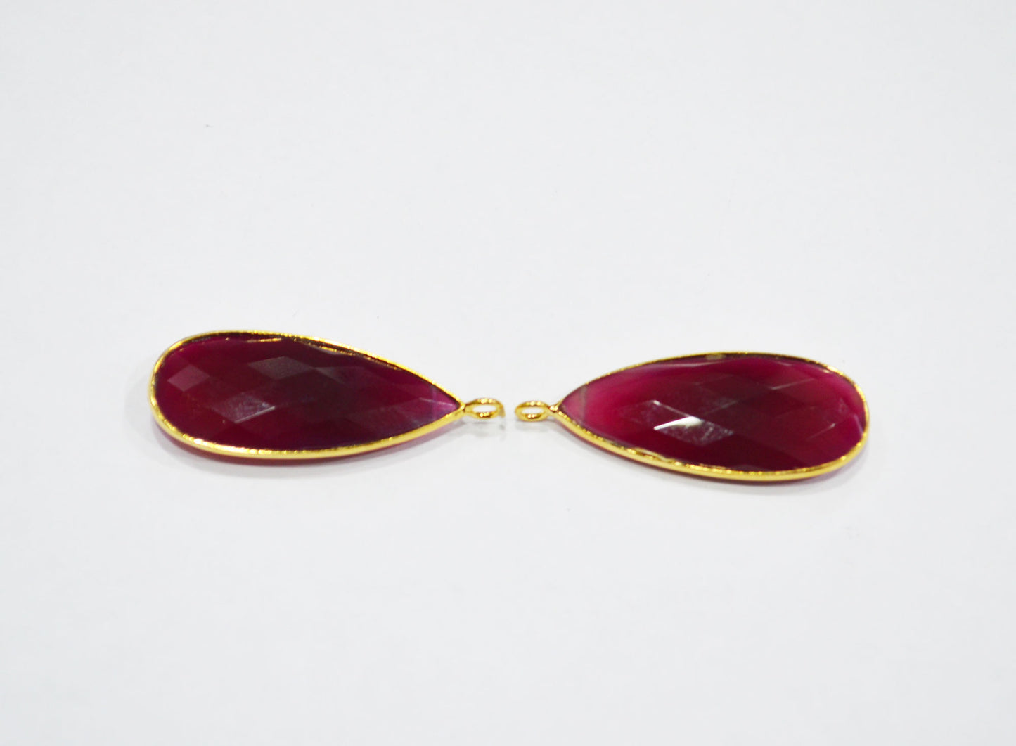 Ruby Color Chalcedony Faceted Pear Shape Connector , Sold By Piece , 15x33 mm , RB-7523
