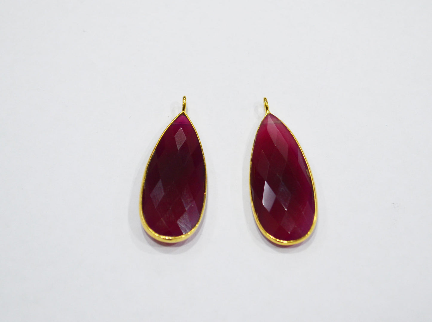 Ruby Color Chalcedony Faceted Pear Shape Connector , Sold By Piece , 15x33 mm , RB-7523
