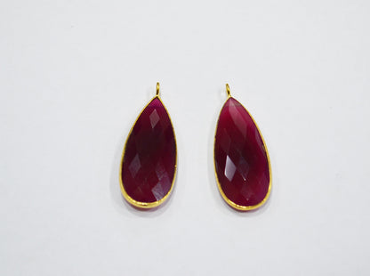 Ruby Color Chalcedony Faceted Pear Shape Connector , Sold By Piece , 15x33 mm , RB-7523