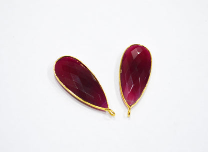 Ruby Color Chalcedony Faceted Pear Shape Connector , Sold By Piece , 15x33 mm , RB-7523