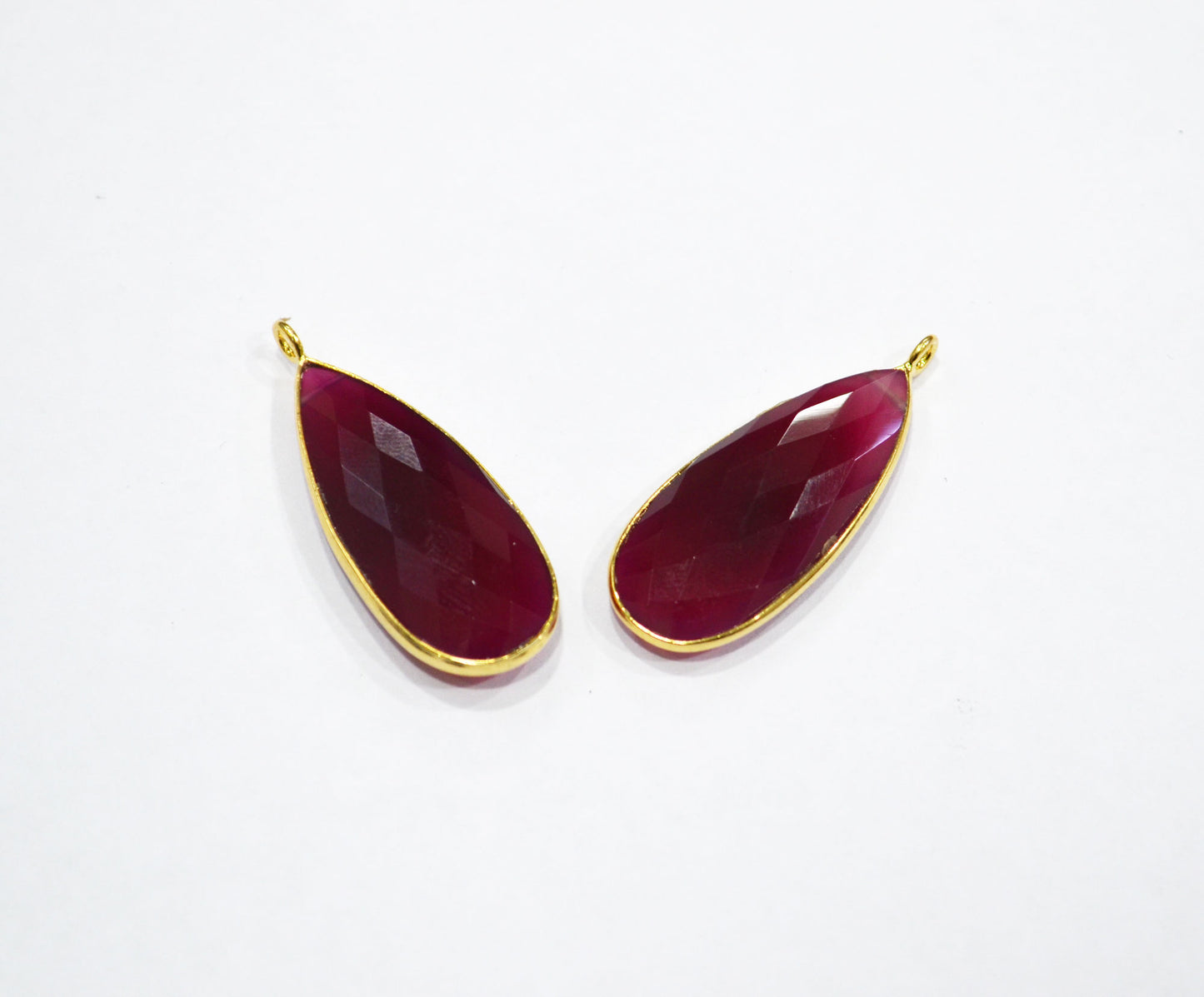 Ruby Color Chalcedony Faceted Pear Shape Connector , Sold By Piece , 15x33 mm , RB-7523