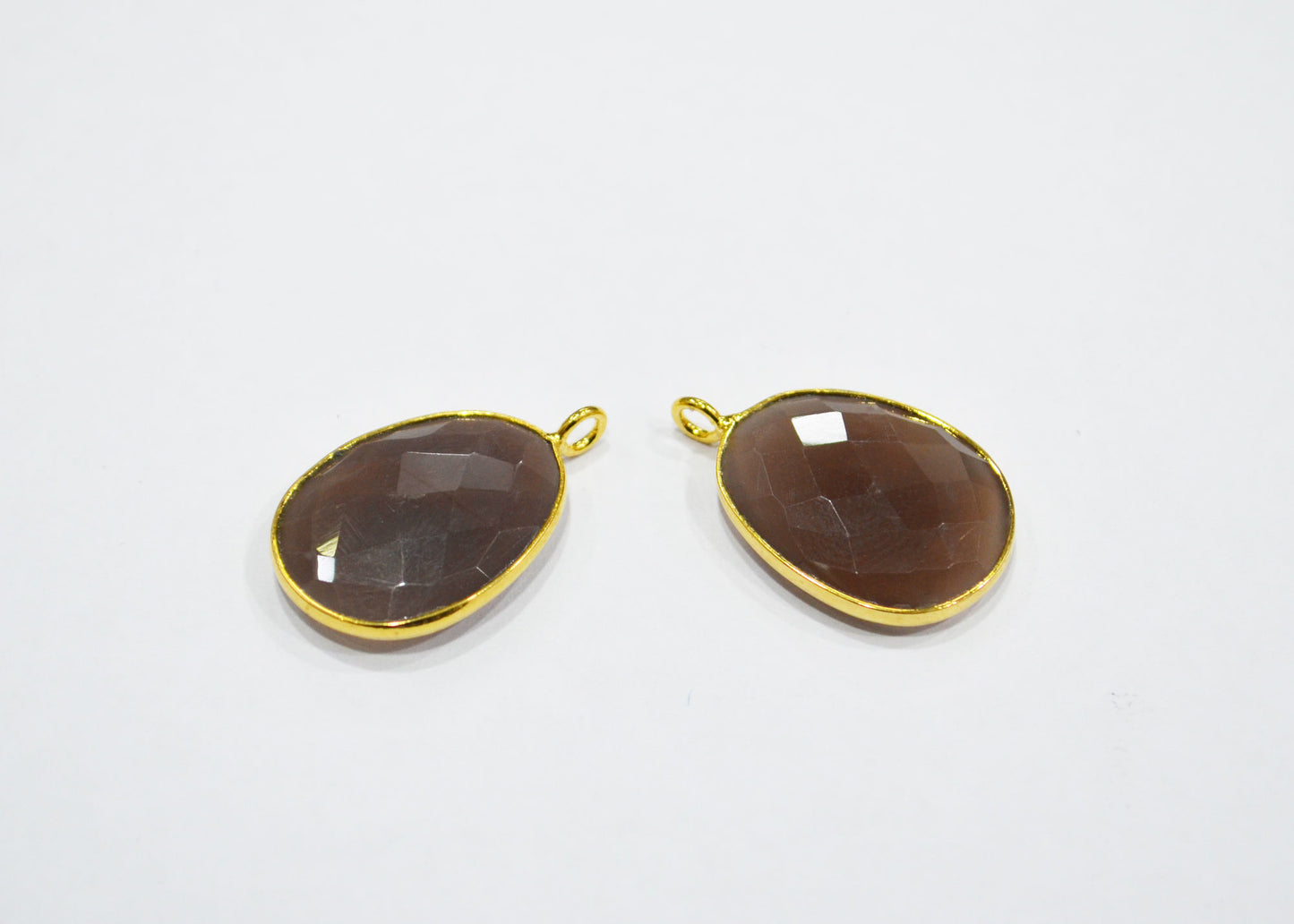 Pack Of 2 Piece Chocolate Moonstone Faceted Egg Shape Single Bail Connector , Sold By Pack , 21 mm , RB-7525