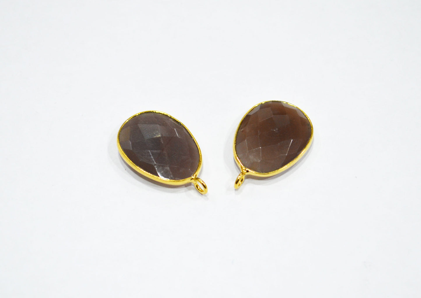 Pack Of 2 Piece Chocolate Moonstone Faceted Egg Shape Single Bail Connector , Sold By Pack , 21 mm , RB-7525