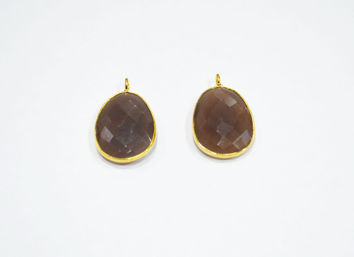 Pack Of 2 Piece Chocolate Moonstone Faceted Egg Shape Single Bail Connector , Sold By Pack , 21 mm , RB-7525